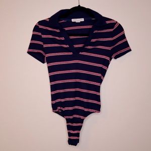 Navy and Red Striped V Neck Bodysuit